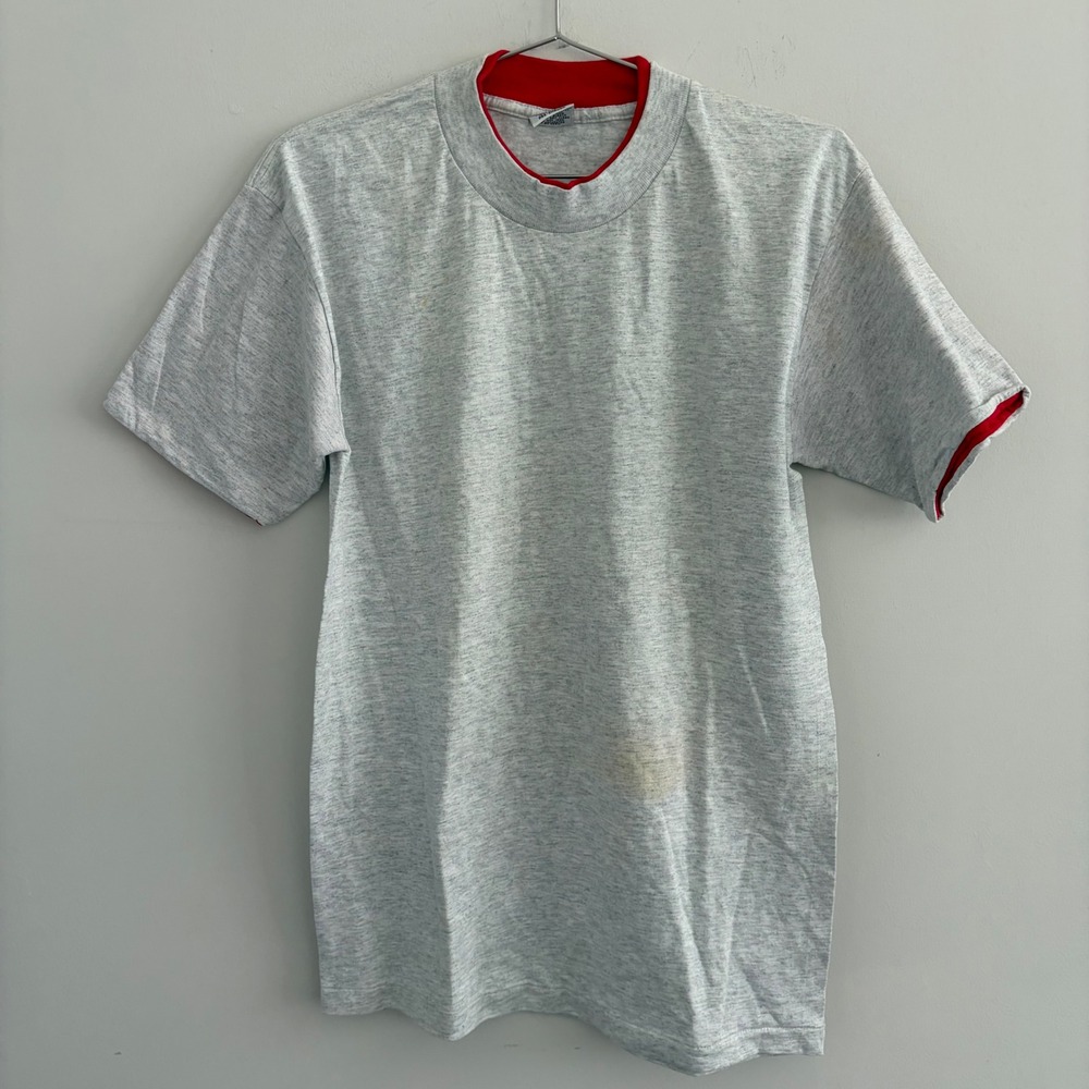 Signal Mega-Tee Heather Gray Red Ringer T-Shirt Mens Medium Vintage 90s